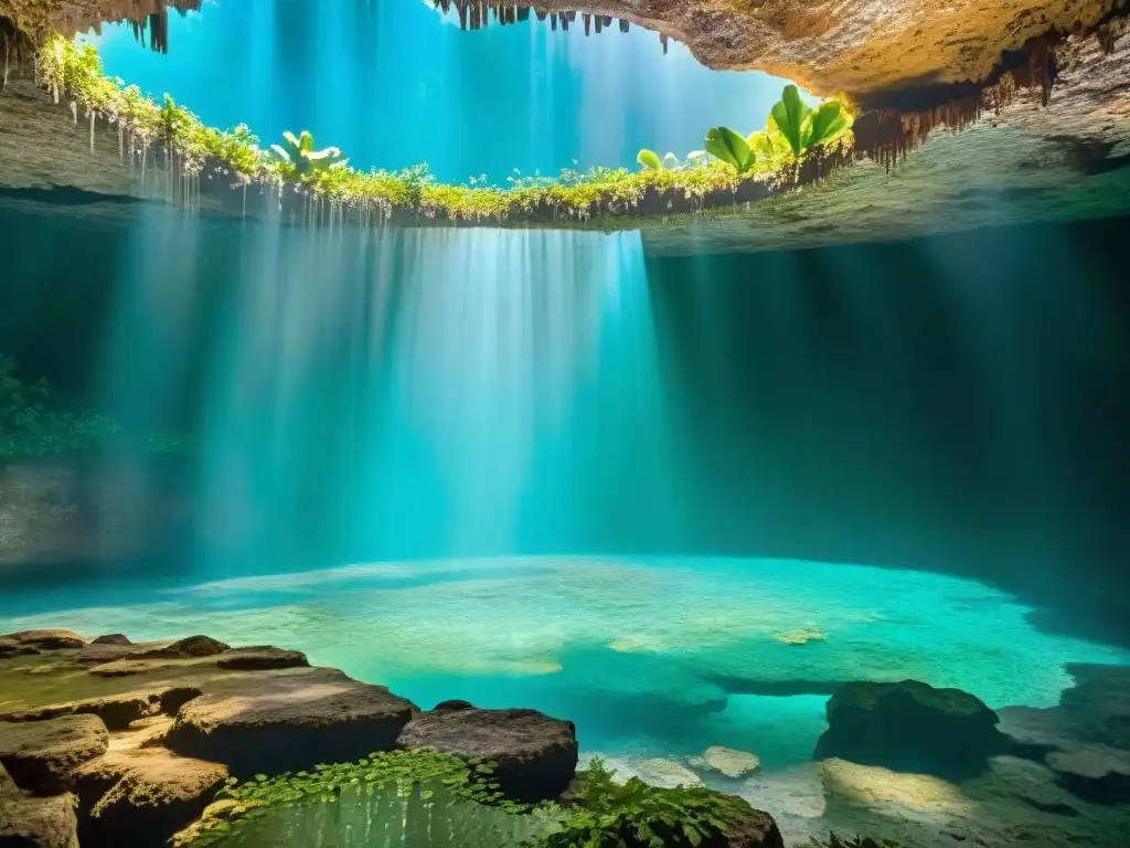 Un cenote sagrado maya en la exuberante jungla de la Península de Yucatán