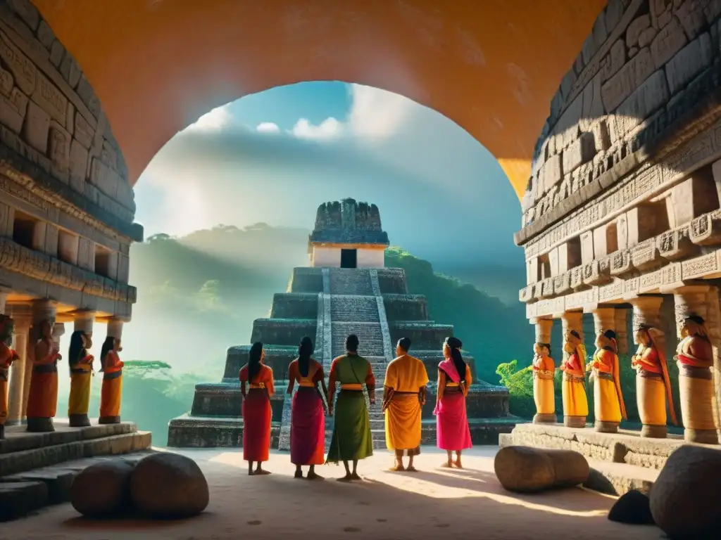 Ceremonia de Equinoccio Maya en Templo Siete Muñecas, Dzibilchaltún: visitantes observan rituales antiguos bajo arcos de piedra iluminados por el sol