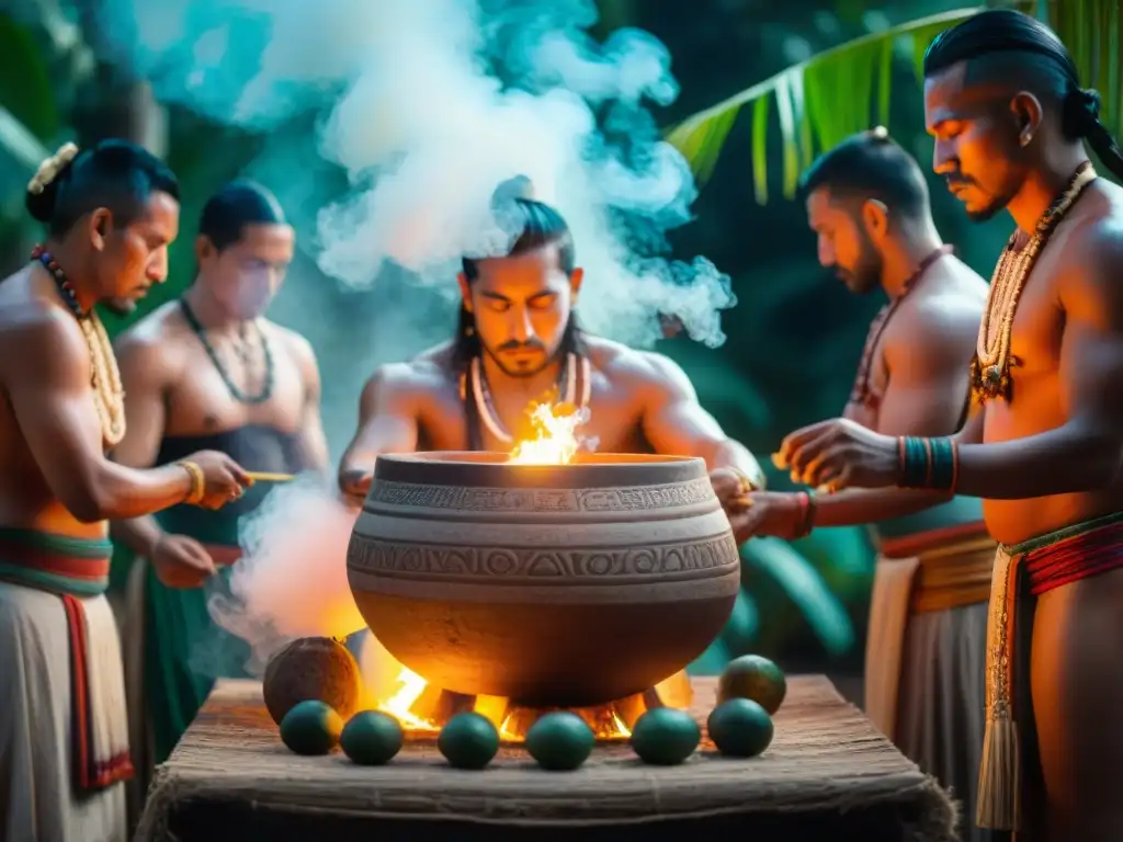 Ceremonia maya de bebidas con chaman y pulque bendecido en la selva