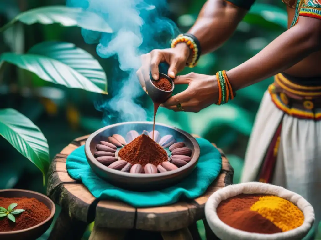 Ceremonia maya del cacao en la selva: preparación de chocolate y alianzas políticas comerciales mayas