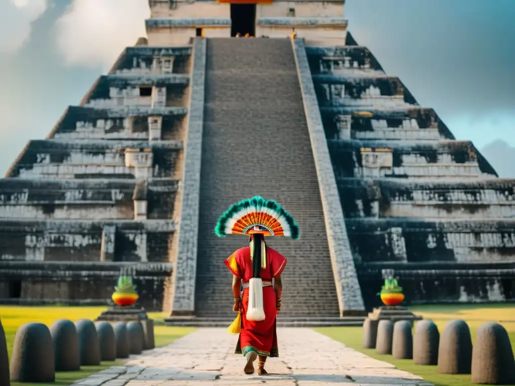 Una ceremonia maya tradicional en la base de una antigua pirámide, resaltando las prácticas culturales mayas educación turismo