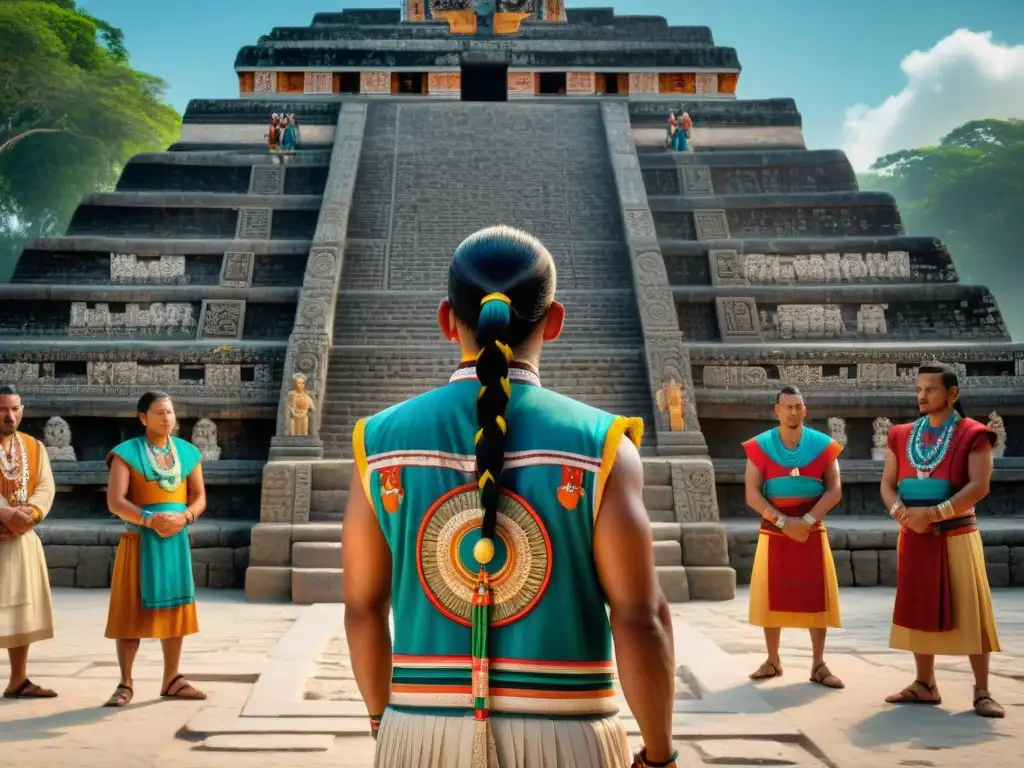 Captura mística: Ceremonia de Nombres Maya Una ceremonia de nombramiento en Maya: un ritual ancestral lleno de misticismo y reverencia, con un sacerdote y nobles mayas