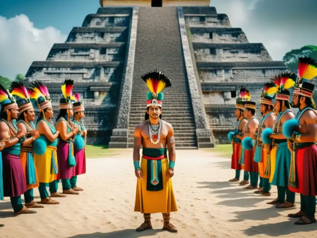 Ceremonia tradicional Maya en la base de una pirámide antigua