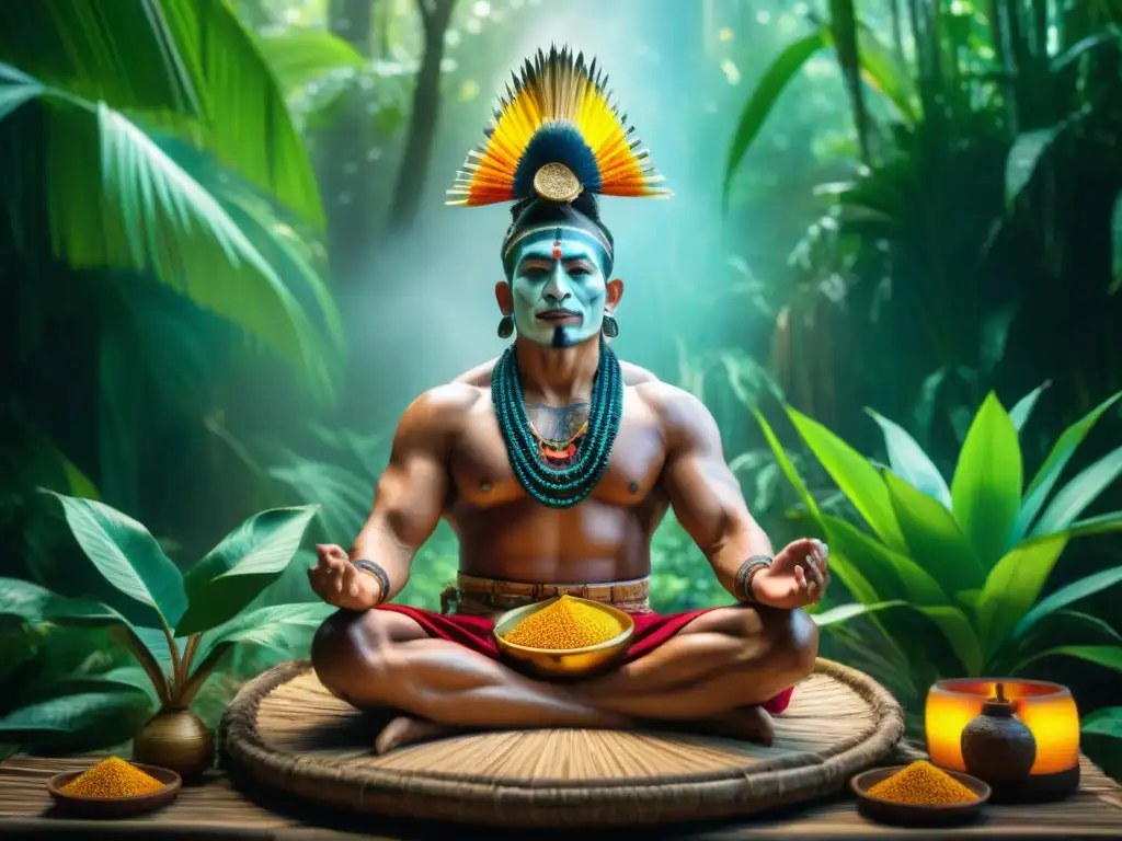 Un chamán maya realiza la ceremonia de Saká en la selva con una bebida ceremonial a base de maíz
