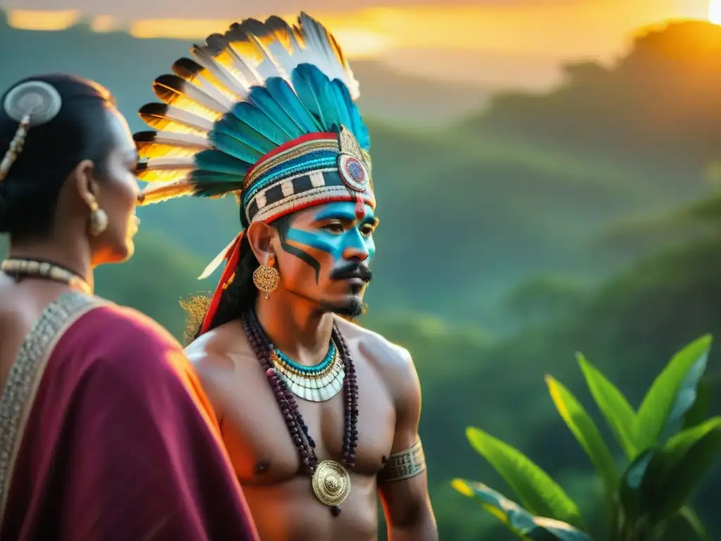 Un chamán maya realiza un matrimonio tradicional al atardecer en la selva