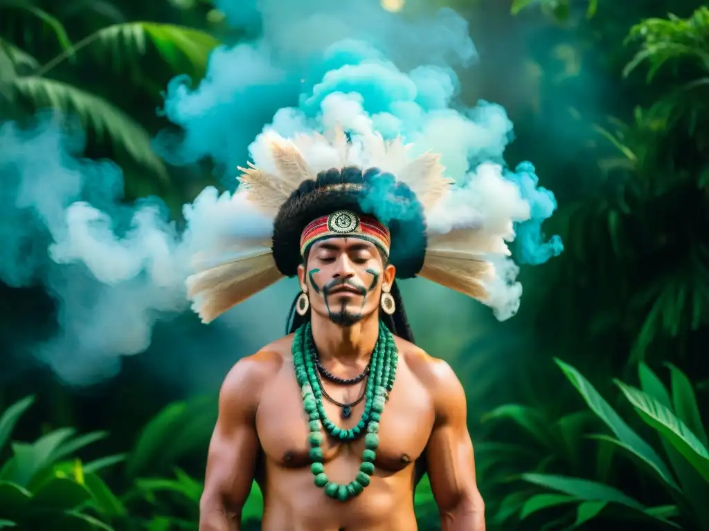 Un chamán maya realiza un ritual de fortalecimiento físico y mental en la selva exuberante