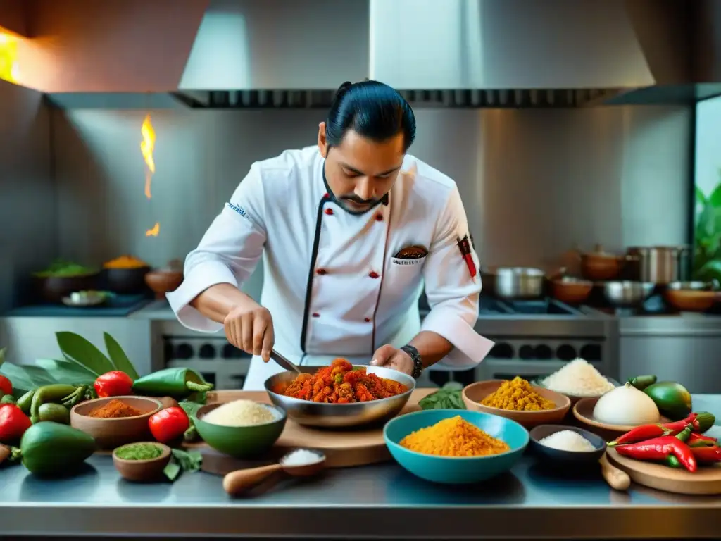 Un chef maya experto fusiona técnicas antiguas y herramientas modernas en la preparación de recetas gastronomía maya contemporánea