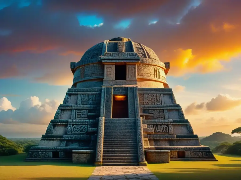 Descubre los ciclos cósmicos mayas en este observatorio astronómico, bañado por la luz dorada del atardecer