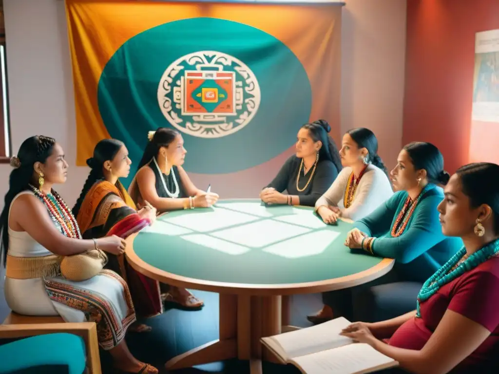 Círculo de jóvenes mayas en taller de revitalización de lenguas, ambiente vibrante y lleno de orgullo cultural