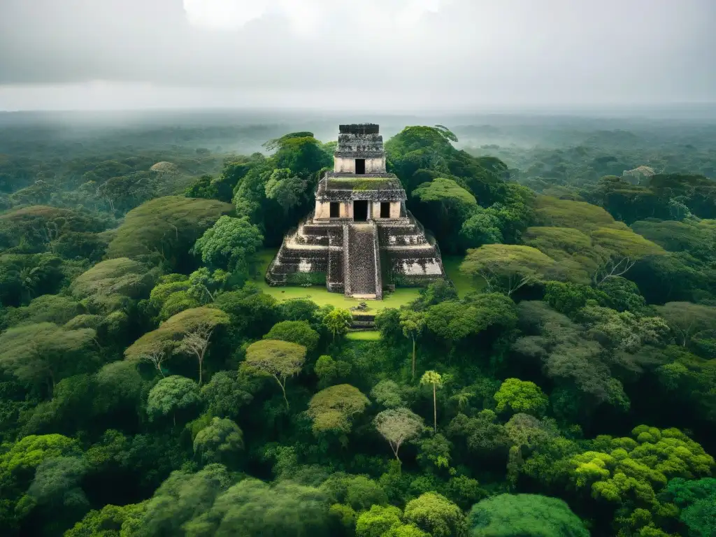 Descubre las ciudades mayas ocultas en selva: ruinas ancestrales entre exuberante vegetación y rayos de sol filtrándose