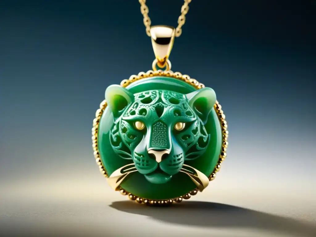 Colgante de jade en forma de jaguar, representación animal en joyería maya