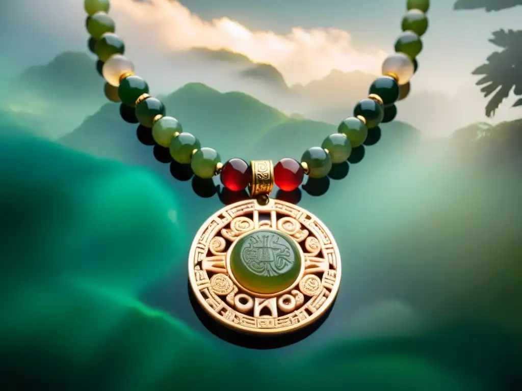 Collar de jade maya con influencias culturales, reflejando la riqueza de las joyas mayas influenciadas por otras culturas