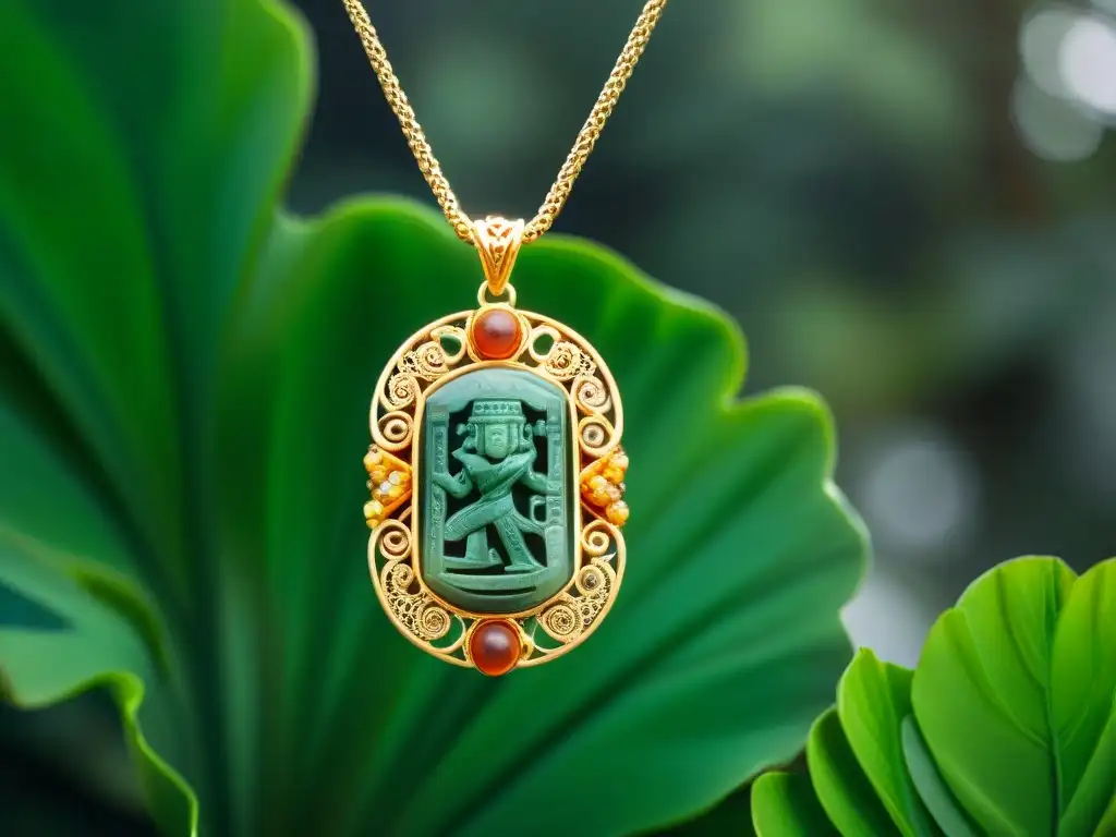 Collar de jade maya con dios Kukulkan, joyas mayas evolución estilo tiempo en la jungla