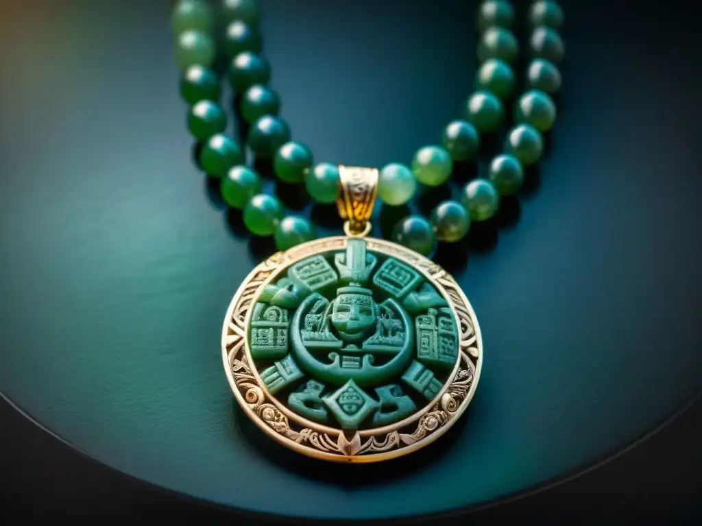 Un collar maya de jade, tallado con símbolos de vida y muerte, en vibrantes tonos verdes