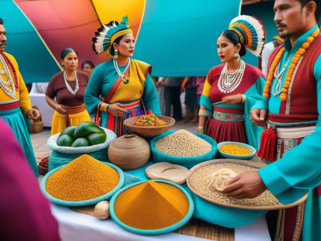 Una colorida ceremonia maya moderna en un mercado bullicioso