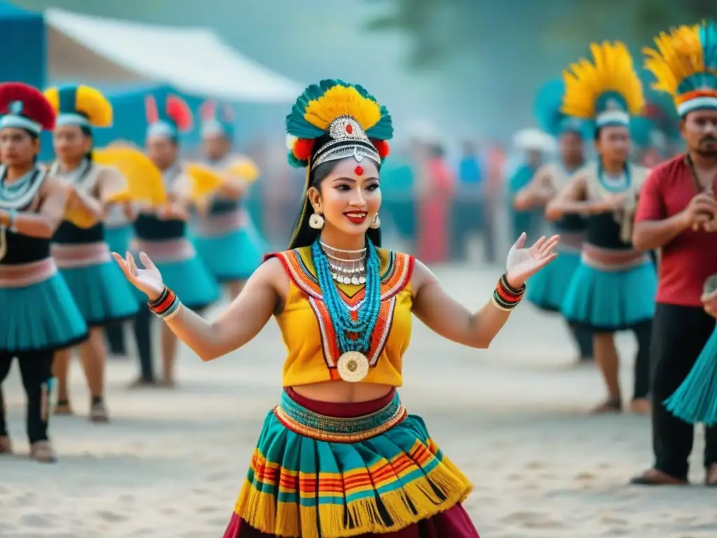 Colorida celebración lenguas mayas festivales con danzas tradicionales y músicas alegres