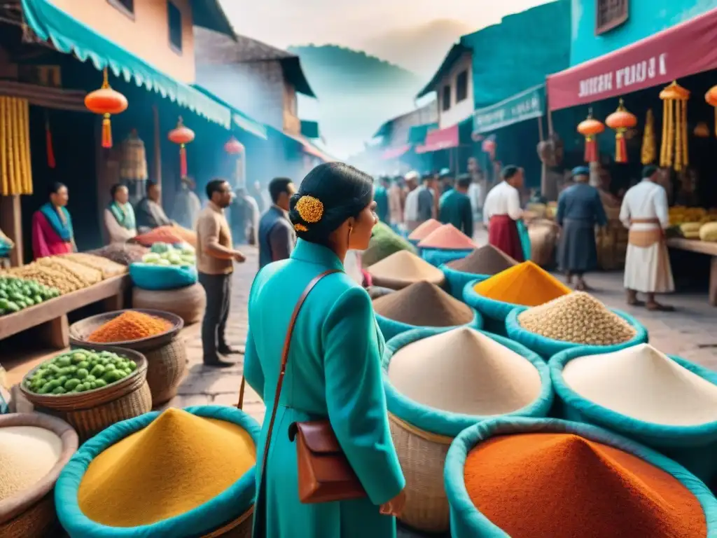 Mercado multicultural: intercambio vibrante en una ciudad contemporánea Colorido mercado urbano reflejando intercambio cultural en rutas comerciales mayas