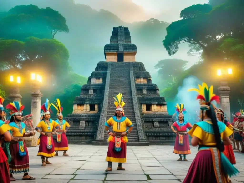 Coloridos rituales de victoria en civilización maya con danzas y música tradicional