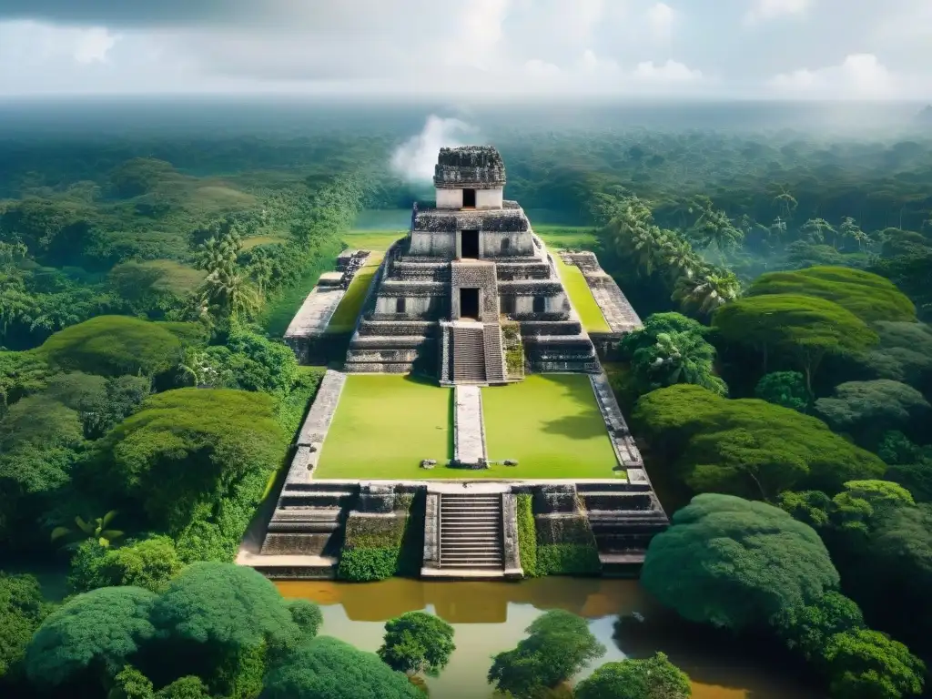 Compleja red de canales y reservorios de piedra de la civilización maya, reflejando su avanzada ingeniería hidráulica