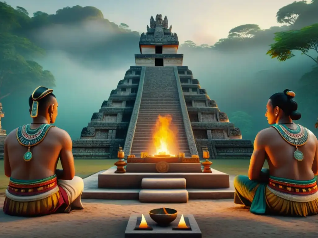 Simulación computacional de rituales mayas: detallada y mística ceremonia en 3D