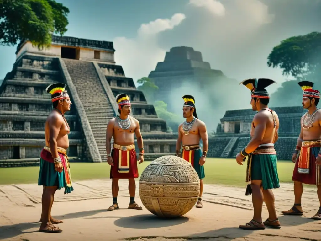 Una comunidad maya moderna juega pelota en una cancha de piedra, conectando con su legado en juegos de pelota maya ritual