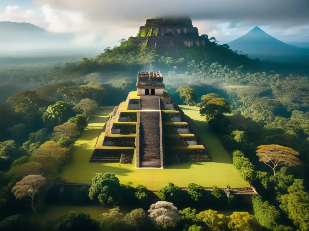 Comunidad maya protegiendo un sitio arqueológico, integrando naturaleza y herencia