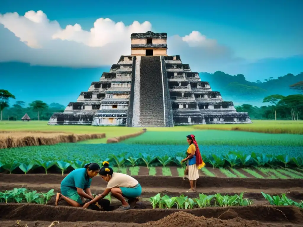 Una comunidad maya practica la sostenibilidad agrícola plantando semillas tradicionales en un campo biodiverso