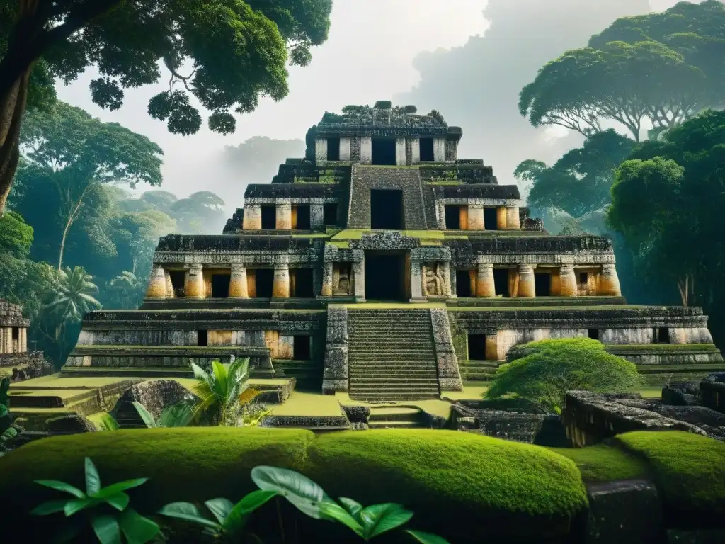 Construcciones mayas en rutas comerciales: Detalles arquitectónicos y naturaleza exuberante se entrelazan en las ruinas