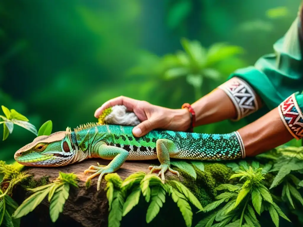 Curandero maya realiza ritual con lagarto en la selva: medicina tradicional maya reptiles curación