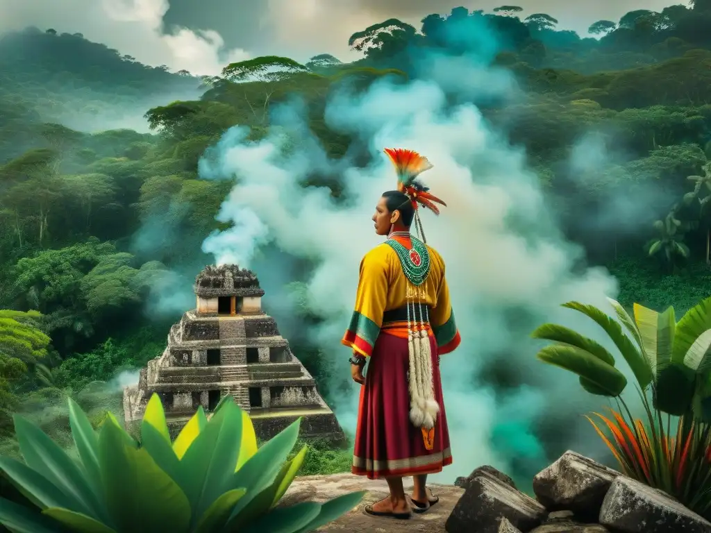 Un curandero maya realiza un ritual de sanación en la selva, con humo de copal