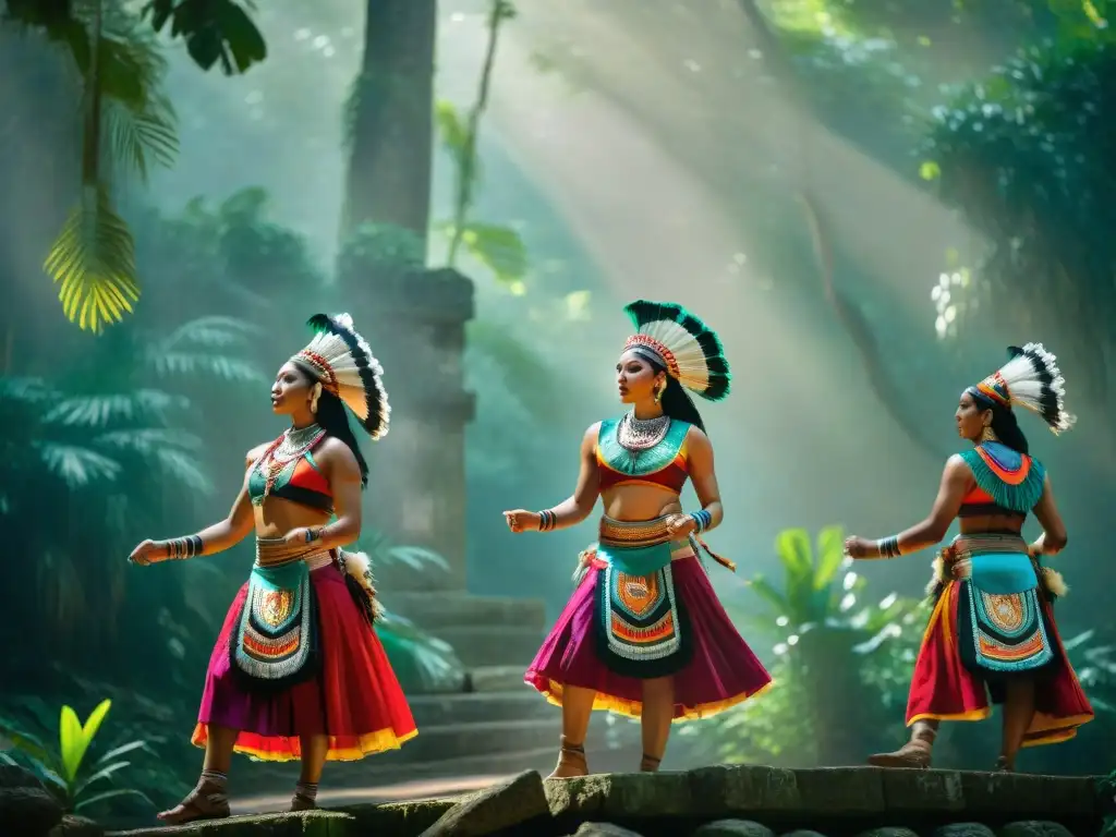 Danzantes mayas en ritual espiritual en la selva