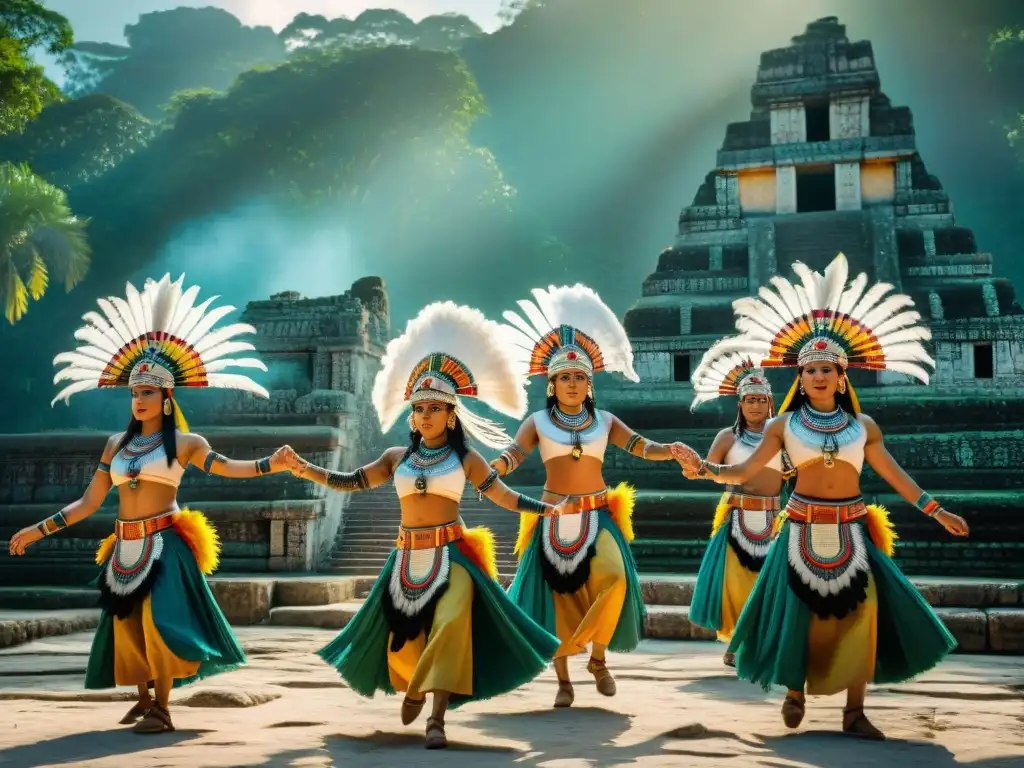 Danzas rituales de la civilización maya: Coloridos trajes, movimientos y escenario sagrado en ruinas antiguas