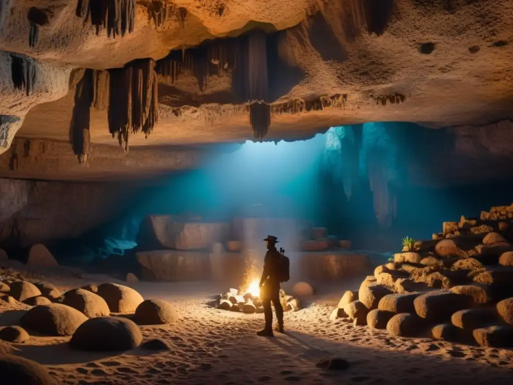 Explora las deidades oscuras en Xibalbá a través de una cueva misteriosa iluminada por antorchas