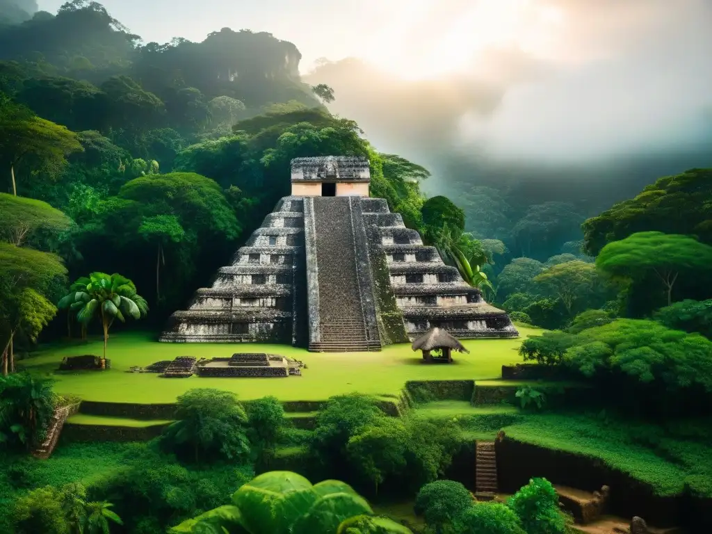 Exploración arqueológica: tesoros mayas en selva guatemalteca Descubrimiento de antiguos artefactos mayas entre la exuberante vegetación de la selva guatemalteca, revelando influencia extranjera