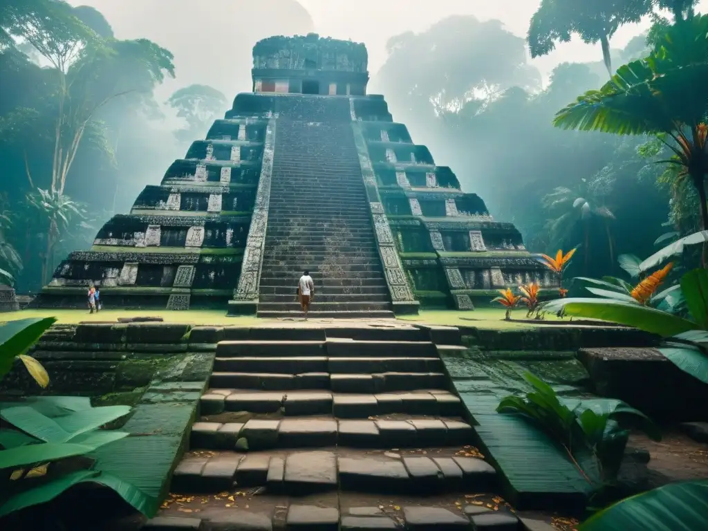 Descubrimiento de templo Maya con arqueólogos documentando hallazgos