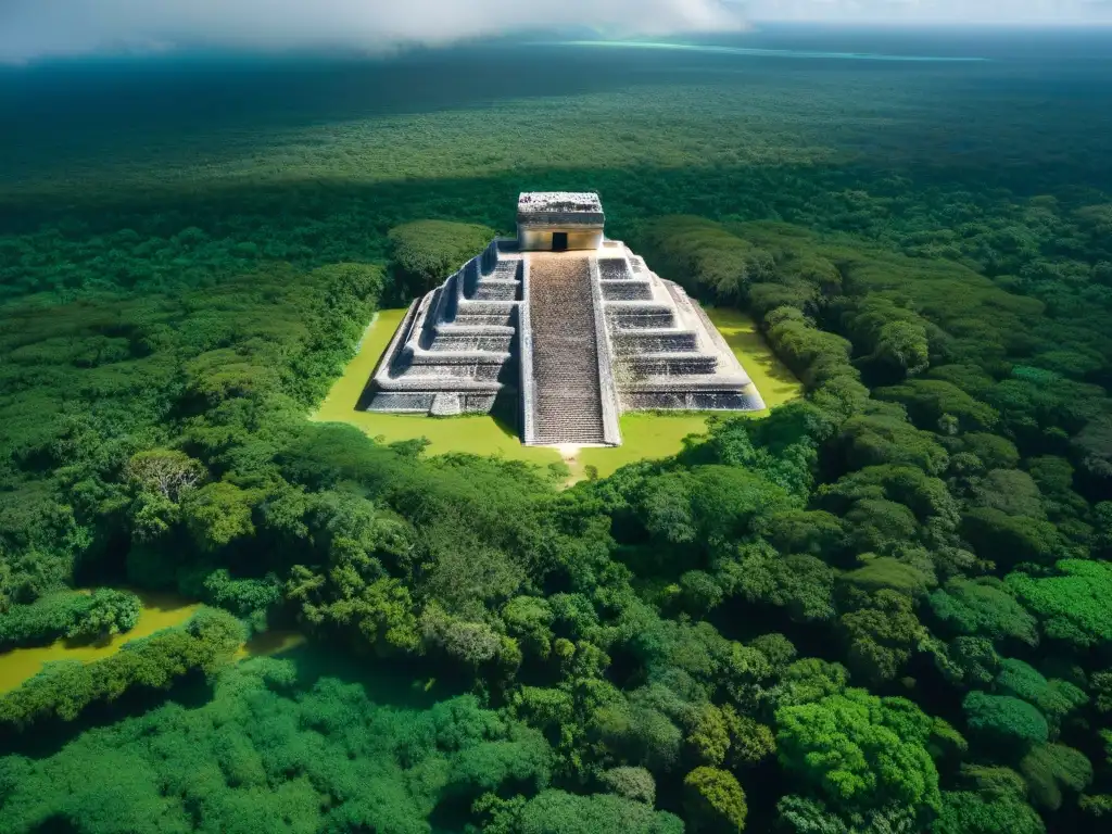 Descubrimientos arqueológicos civilización maya: Vista aérea detallada de estructuras antiguas en la península de Yucatán