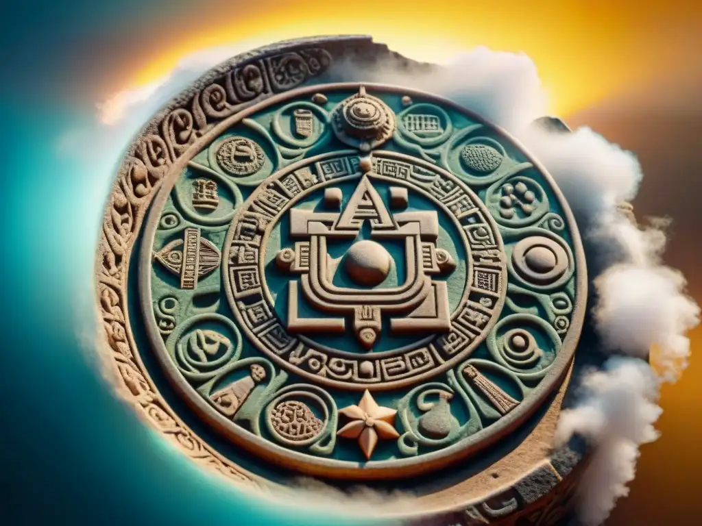 Detallada representación del Calendario Maya: precisión astronómica en piedra iluminada por el sol