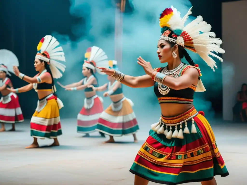 Una representación detallada de danzas tradicionales mayas, con vestuarios vibrantes y movimientos simbólicos que narran el ciclo de la vida