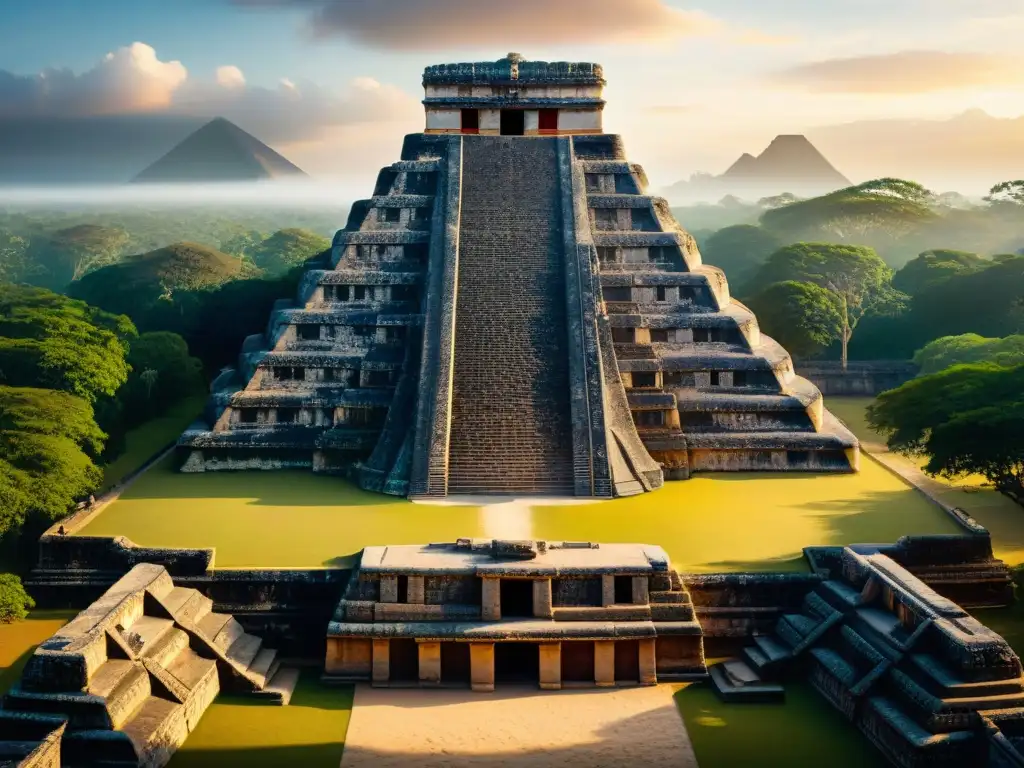 Detallada imagen del Templo del Juego de Pelota Maya, resaltando grabados y significado cultural