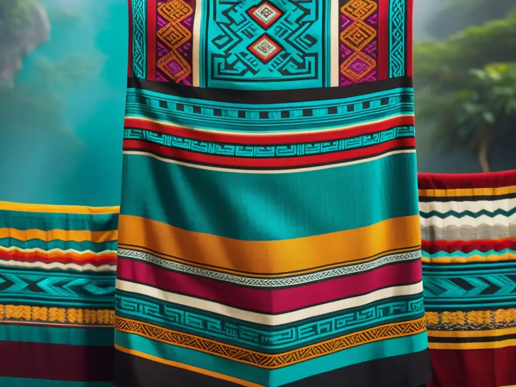 Una detallada imagen de un textil maya mostrando el significado de los colores en su lenguaje cromático