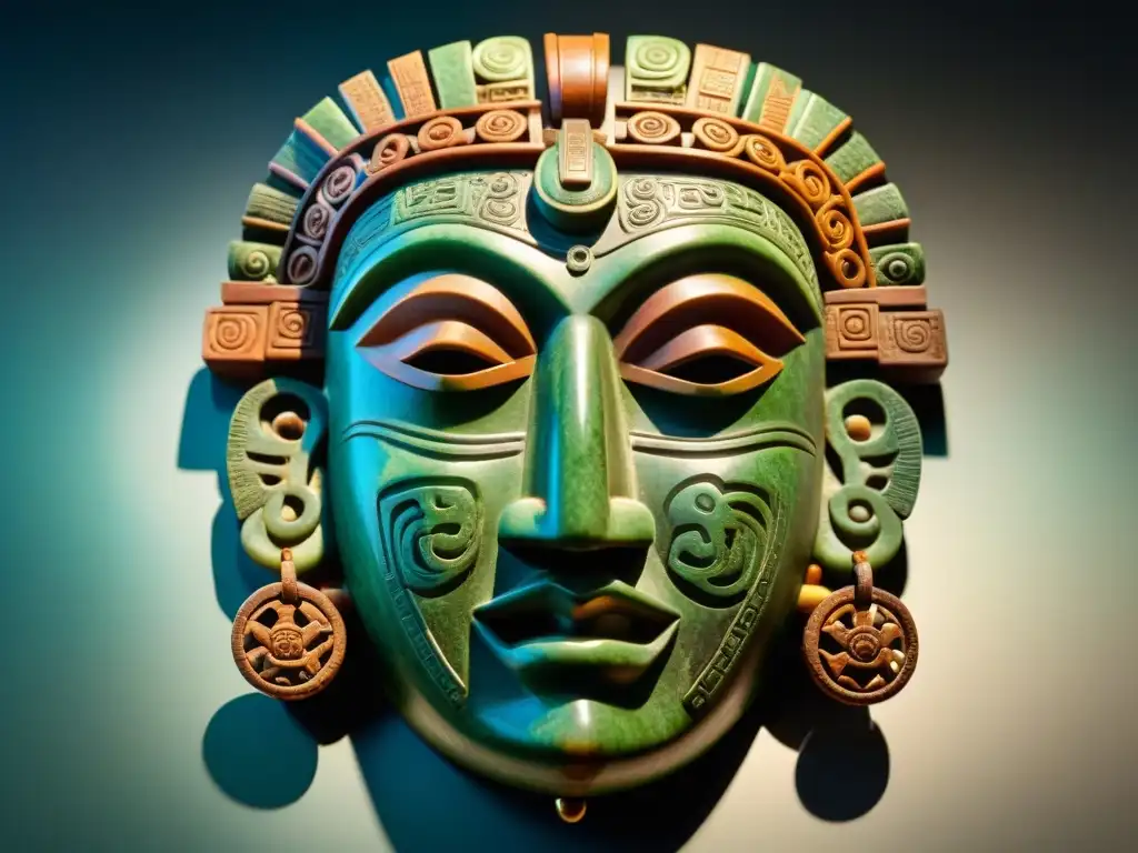 Detallada máscara de jade maya en una subasta de arte maya emocionante