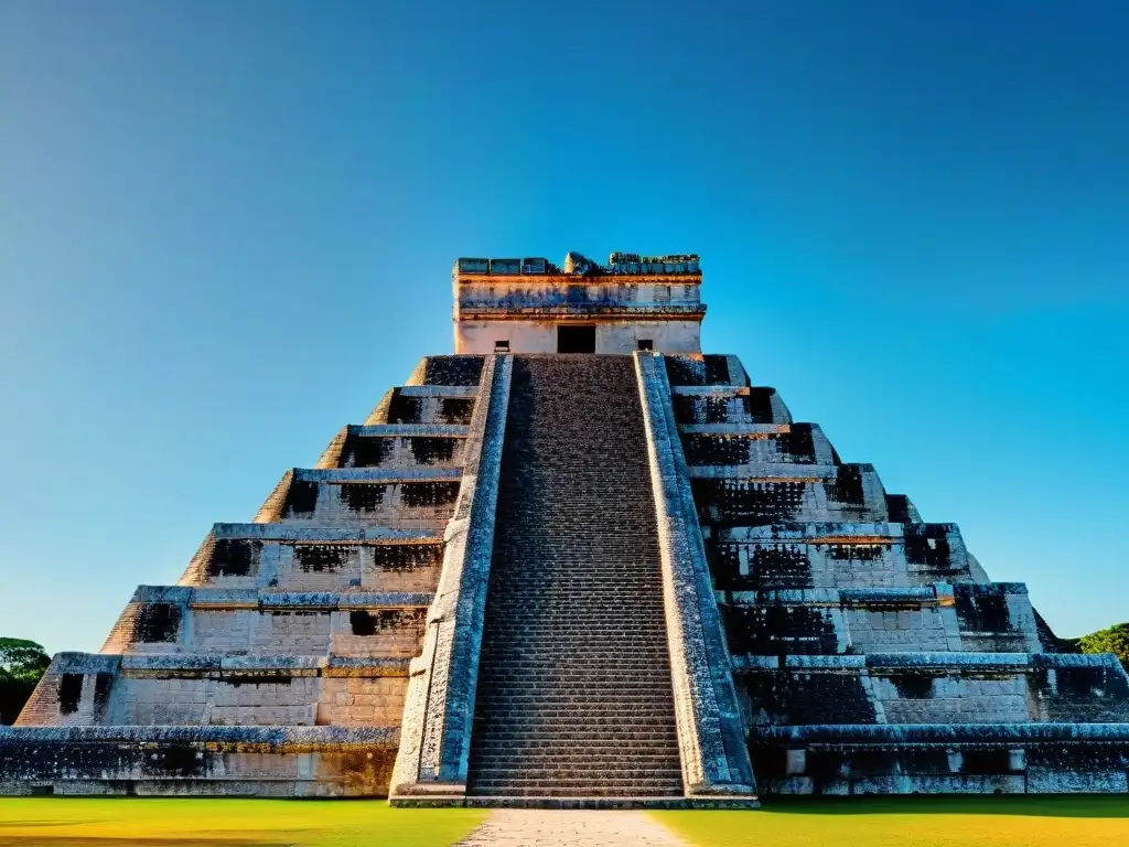 Una representación detallada de la civilización maya en las Pirámides escalonadas, resaltando su maestría arquitectónica y conocimiento astronómico