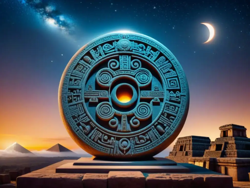 Escultura maya: eclipses y precisión astronómica Detallada talla maya de eclipses con precisión del calendario maya
