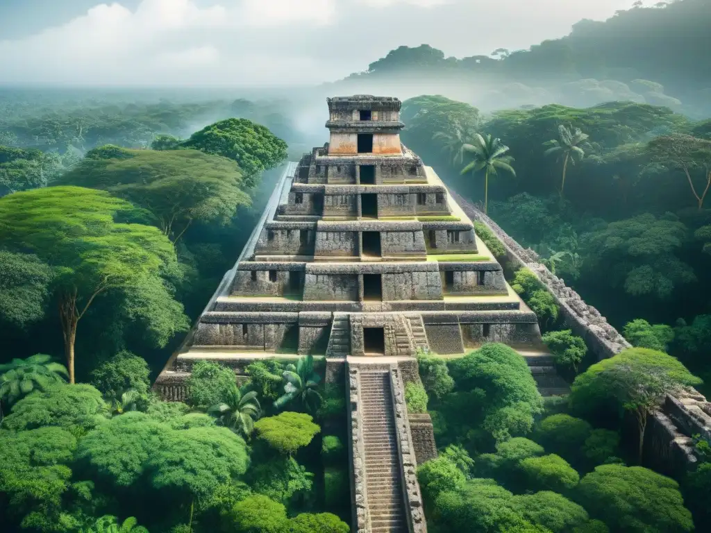 Detallada técnica de cosecha de lluvia maya en acueducto ancestral entre la exuberante jungla