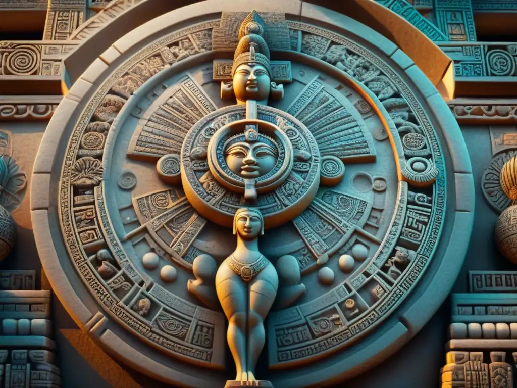 Detallado calendario maya en piedra con observación astronómica maya de Venus