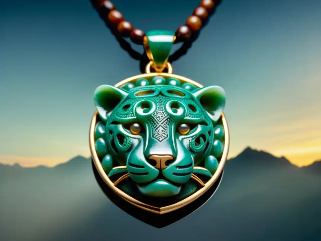 Detallado colgante de jade en forma de jaguar, representación animal en joyería maya