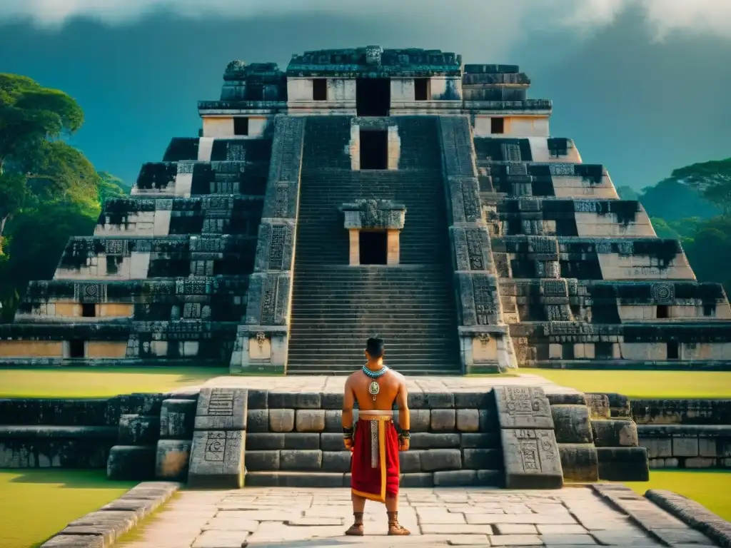 Detallado fresco maya en el icónico juego de pelota de Chichén Itzá