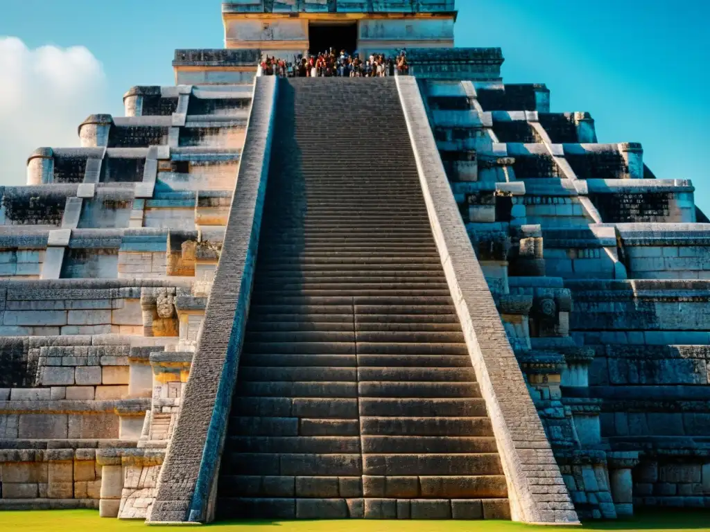 Detalle de la acústica en templos mayas en el antiguo templo de Kukulkán en Chichén Itzá