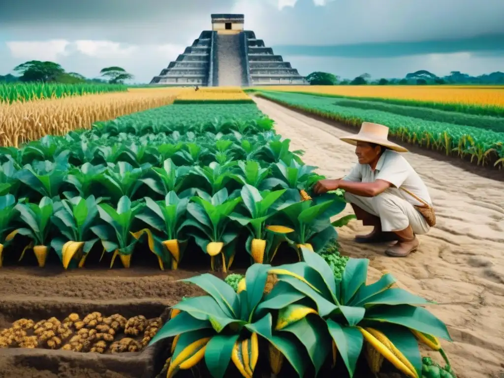 Detalle de agricultura maya con análisis de polen y herramientas paleobotánicas