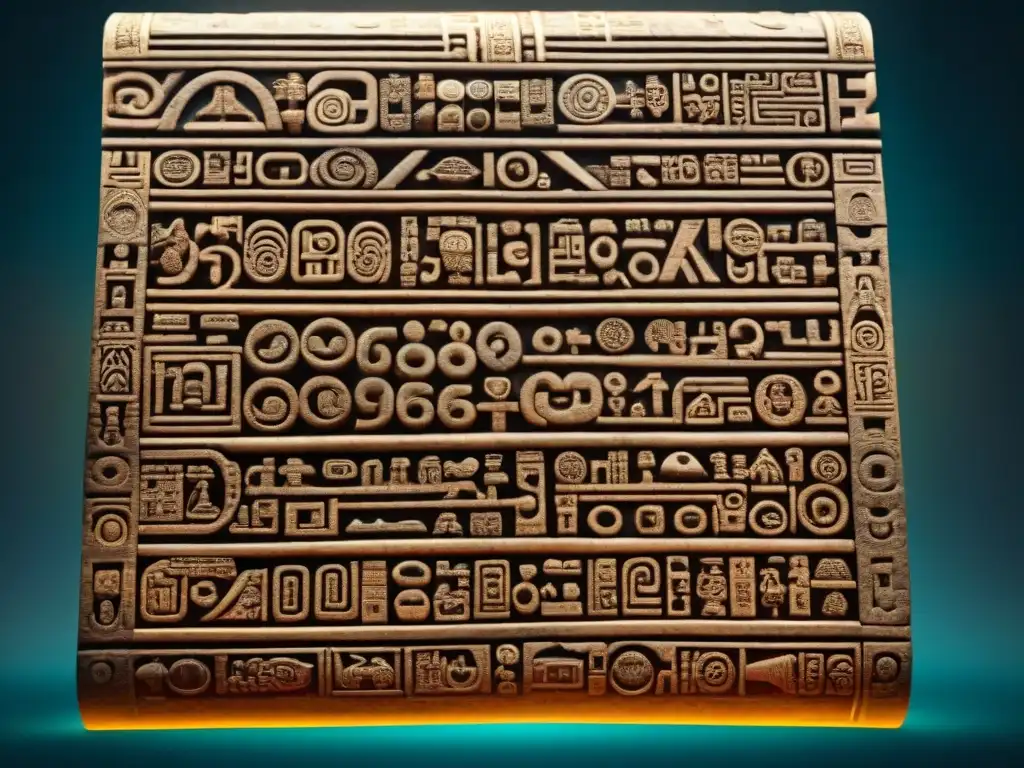 Detalle de un antiguo codex maya con su sistema numérico